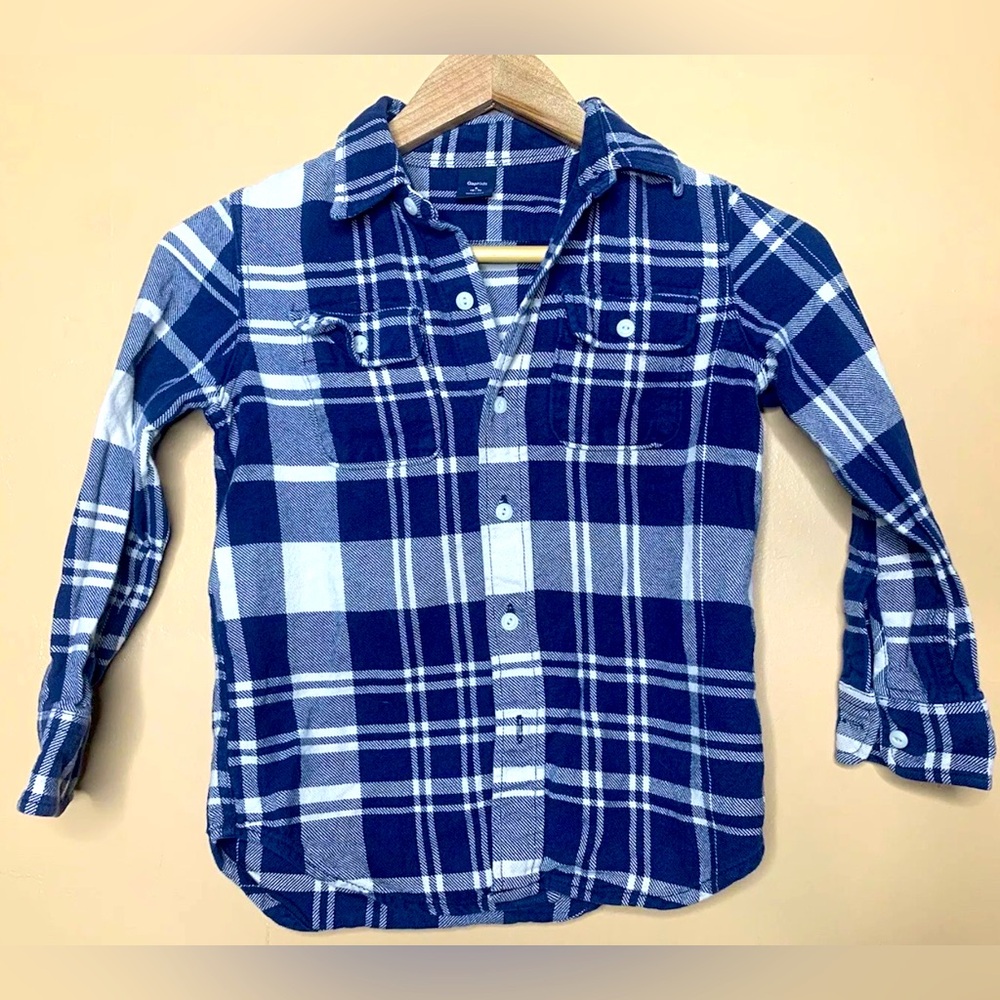 Gap Kids Shirt Size Small 6-7 Shirt Fannel Black Cream Button Down Long Sleeve